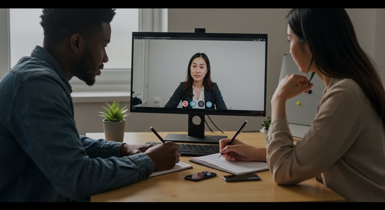 A marketing team conducting a market research customer interview